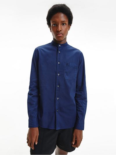 Calvin Klein Ruhák HU415855 | Calvin Klein Cotton Stretch Band Collar Férfi Ing Sötétkék